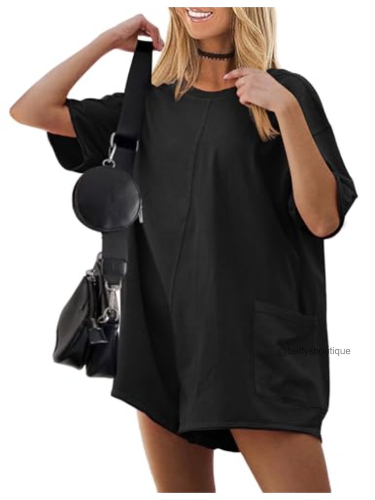 Oversized Reversible Short Sleeve Romper With Pockets Jumpsuit Summer